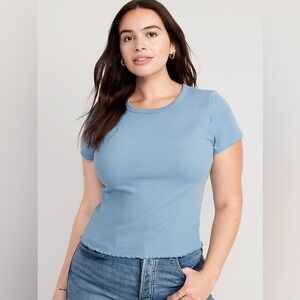 Old Navy Lettuce-Edge Thermal-Knit Cropped T-Shirt